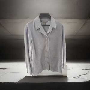 Jessica Holbrook Women's Button Front Jacket Light Blue Size M Suede Polyester